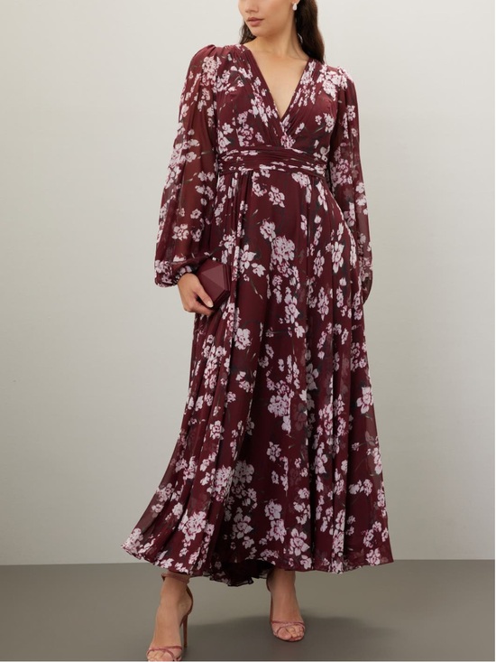Mac Duggal Dresses & Skirts - Mac Duggal Wine and Pink Floral Maxi Dress size 4